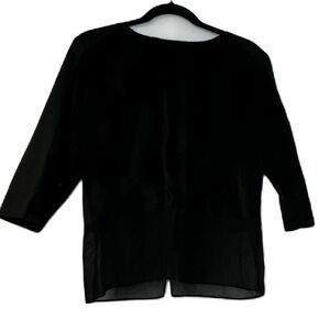 Ermanna Woman's fur sheer black cropped top fancy holiday winter sz M party fun